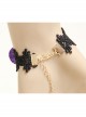 Fashion Retro Purple Petals Black Lace Female Bracelet With Ring One Chain