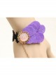 Fashion Retro Purple Petals Black Lace Female Bracelet With Ring One Chain