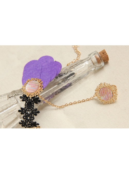 Fashion Retro Purple Petals Black Lace Female Bracelet With Ring One Chain