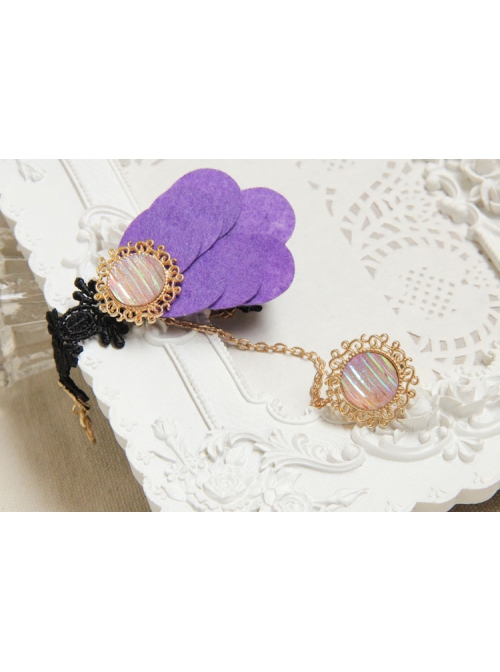 Fashion Retro Purple Petals Black Lace Female Bracelet With Ring One Chain