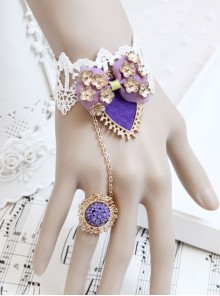 Palace Retro Fashion Handmade Purple Bow Flower White Lace Female Bracelet With Ring One Chain
