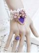 Palace Retro Fashion Handmade Purple Bow Flower White Lace Female Bracelet With Ring One Chain