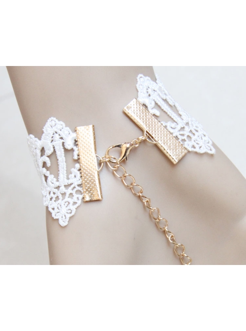 Palace Retro Fashion Handmade Purple Bow Flower White Lace Female Bracelet With Ring One Chain