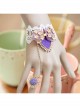 Palace Retro Fashion Handmade Purple Bow Flower White Lace Female Bracelet With Ring One Chain