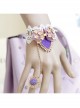 Palace Retro Fashion Handmade Purple Bow Flower White Lace Female Bracelet With Ring One Chain