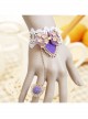 Palace Retro Fashion Handmade Purple Bow Flower White Lace Female Bracelet With Ring One Chain