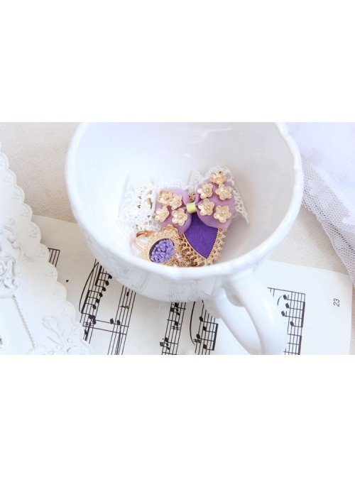 Palace Retro Fashion Handmade Purple Bow Flower White Lace Female Bracelet With Ring One Chain