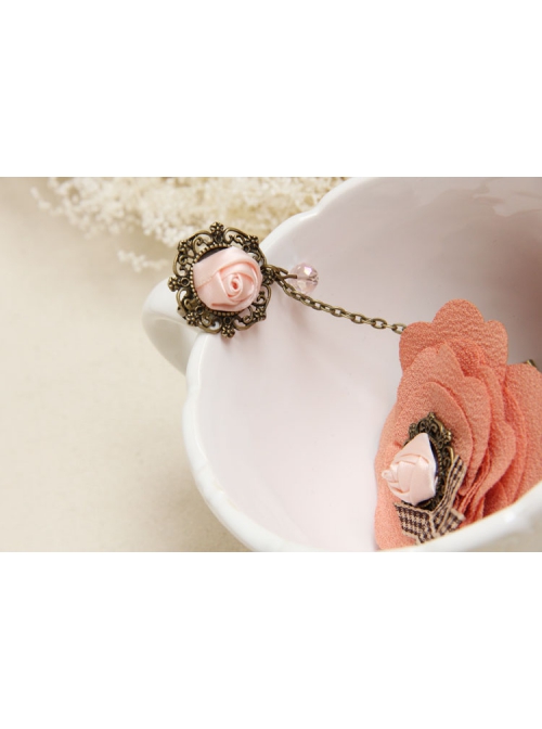 Travel Retro Fashion Bow Pink Rose Flower Hemp Rope Female Bracelet With Ring One Chain
