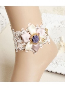 Palace Creative Fashion Handmade Purple Rose Flower Retro White Lace Female Anklet