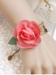 Fashion Pink Rose Flower Green Leaf Retro Hemp Rope Handmade Seaside Travel Female Bracelet