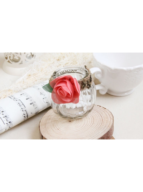 Fashion Pink Rose Flower Green Leaf Retro Hemp Rope Handmade Seaside Travel Female Bracelet
