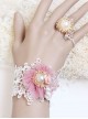 Fashion Pink Flower White Artificial Pearl Crystal Princess Lace Bracelet With Ring One Chain