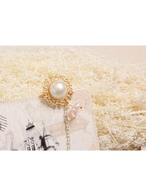 Fashion Pink Flower White Artificial Pearl Crystal Princess Lace Bracelet With Ring One Chain