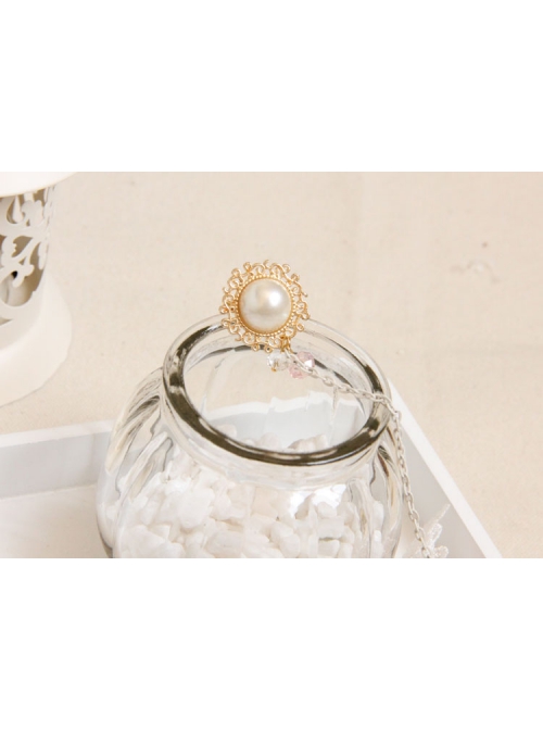 Fashion Pink Flower White Artificial Pearl Crystal Princess Lace Bracelet With Ring One Chain