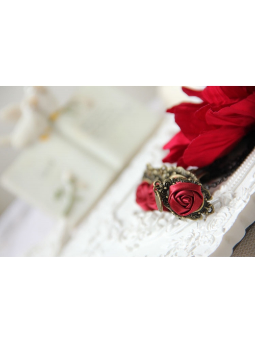 Bride Bridesmaid Retro Fashion Exaggerated Red Rose Flower Female Bracelet With Ring One Chain