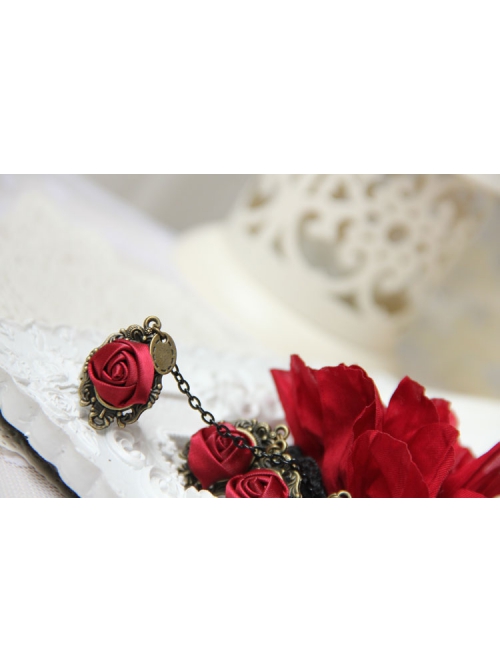 Bride Bridesmaid Retro Fashion Exaggerated Red Rose Flower Female Bracelet With Ring One Chain