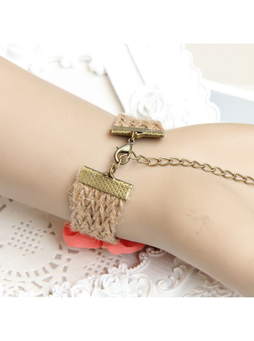 Fashion Bird Pink Rose Flower Green Leaf Retro Creative Female Bracelet With Ring One Chain