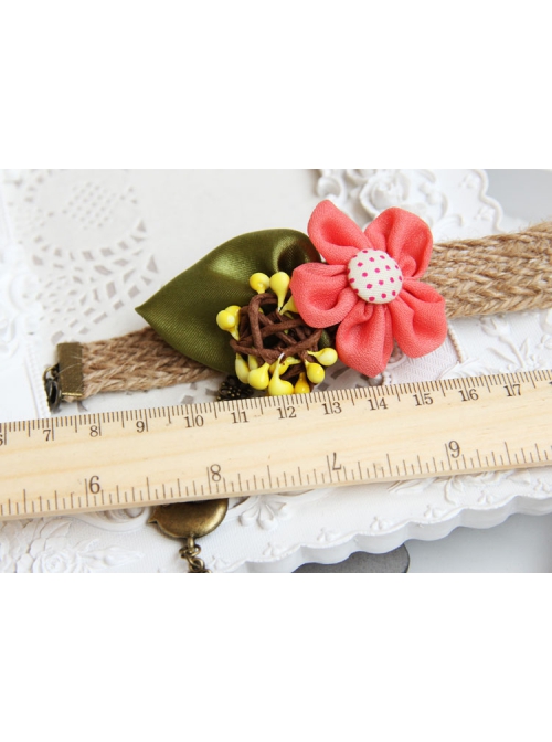 Fashion Bird Pink Rose Flower Green Leaf Retro Creative Female Bracelet With Ring One Chain