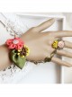 Fashion Bird Pink Rose Flower Green Leaf Retro Creative Female Bracelet With Ring One Chain