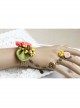 Fashion Bird Pink Rose Flower Green Leaf Retro Creative Female Bracelet With Ring One Chain