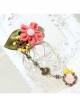 Fashion Bird Pink Rose Flower Green Leaf Retro Creative Female Bracelet With Ring One Chain