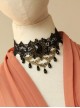 Exaggerated Female Fashion Gothic Retro Exaggerated Black Lace Flower Gemstone Drop Diamond Choker