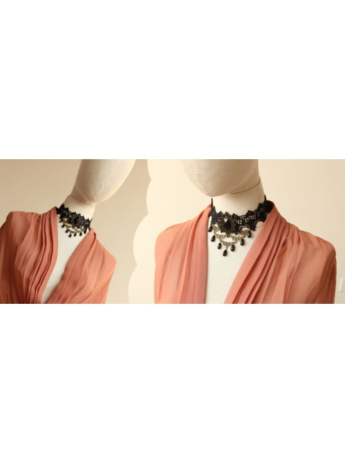 Exaggerated Female Fashion Gothic Retro Exaggerated Black Lace Flower Gemstone Drop Diamond Choker