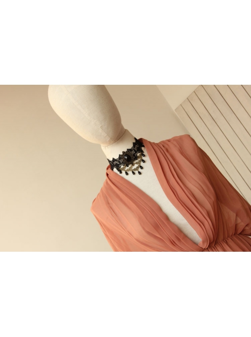 Exaggerated Female Fashion Gothic Retro Exaggerated Black Lace Flower Gemstone Drop Diamond Choker