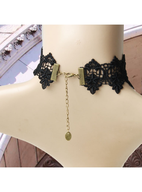 Exaggerated Female Fashion Gothic Retro Exaggerated Black Lace Flower Gemstone Drop Diamond Choker