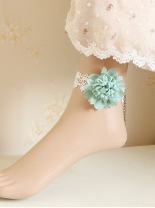 Retro Handmade Fashion Exaggerated Bride Blue Flowers Female White Lace Anklet