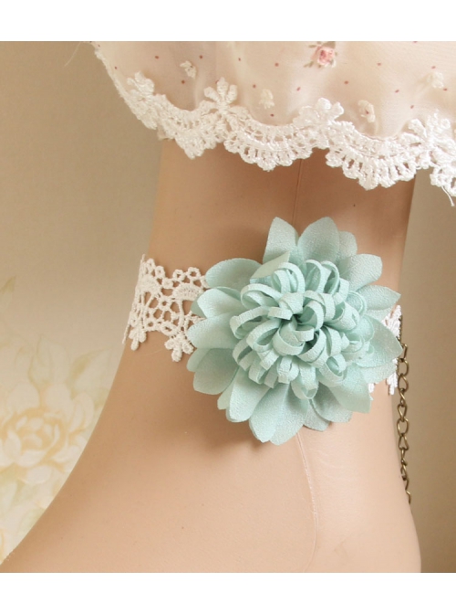 Retro Handmade Fashion Exaggerated Bride Blue Flowers Female White Lace Anklet