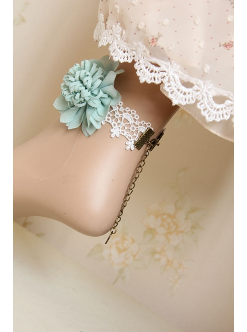 Retro Handmade Fashion Exaggerated Bride Blue Flowers Female White Lace Anklet