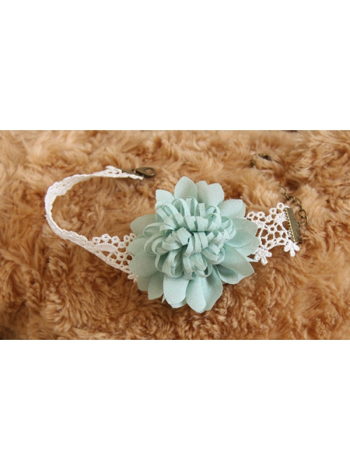 Retro Handmade Fashion Exaggerated Bride Blue Flowers Female White Lace Anklet