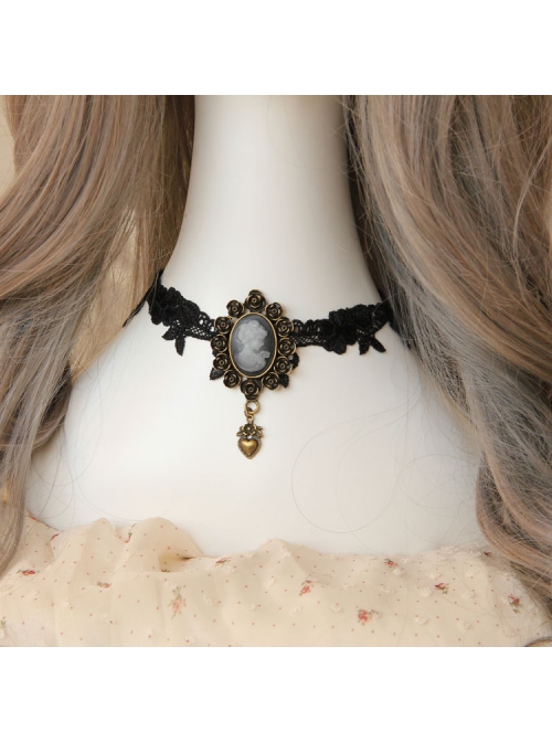 Retro Fashion Elegant Simple Beauty Head Love Black Lace Female Choker