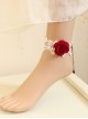 Fashion White Red Rose Flower Bride Retro Gothic White Lace Female Anklet