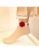 Fashion White Red Rose Flower Bride Retro Gothic White Lace Female Anklet