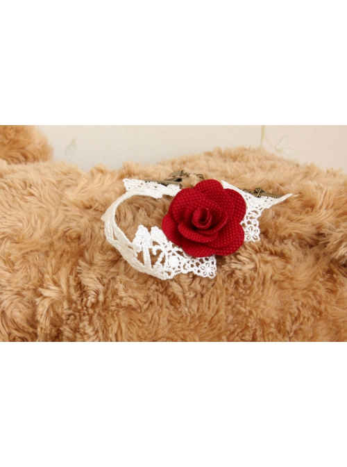 Fashion White Red Rose Flower Bride Retro Gothic White Lace Female Anklet