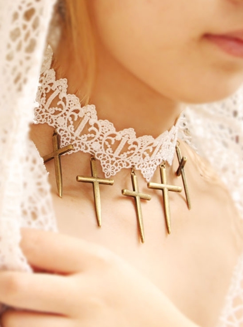 Bride Marry Cross Wedding Dress Retro Fashion Female White Lace Necklace