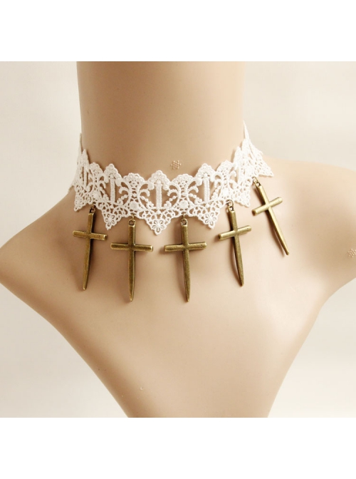 Bride Marry Cross Wedding Dress Retro Fashion Female White Lace Necklace