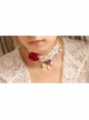 Retro Palace Fashion White Lace Red Rose Flower Pearl Female Choker