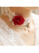 Retro Palace Fashion White Lace Red Rose Flower Pearl Female Choker
