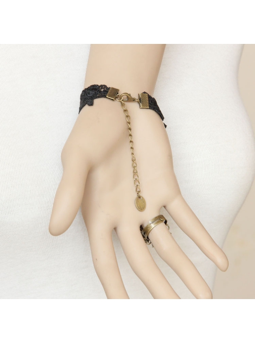 Vampire Retro Court Gothic Fashion Handmade Black Lace Ruby Female Christmas Party With Ring Bracelet