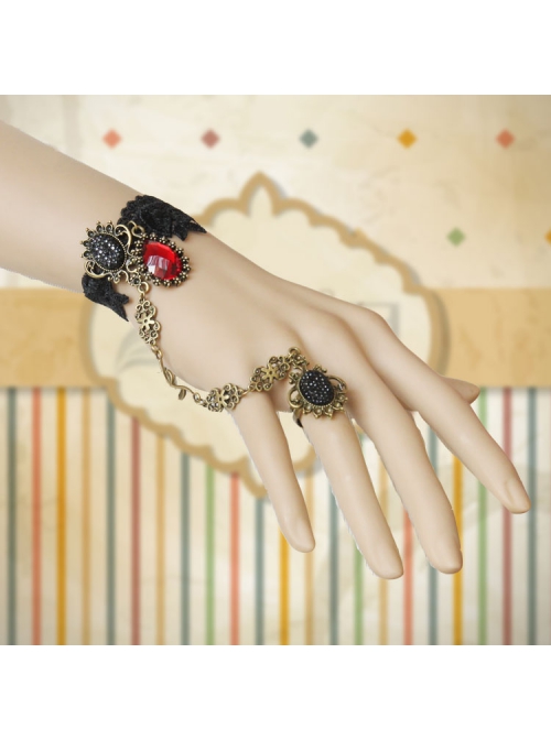 Vampire Retro Court Gothic Fashion Handmade Black Lace Ruby Female Christmas Party With Ring Bracelet