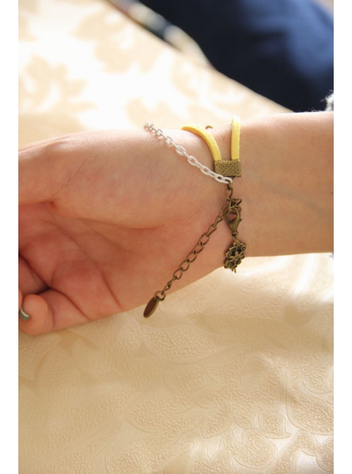 Casual Retro Punk Fashion Bronze Flower Pink Gemstone Female Bracelet