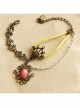 Casual Retro Punk Fashion Bronze Flower Pink Gemstone Female Bracelet