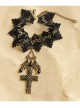 Fashion Gothic Black Lace Flower Cross Drop Pearl Female Retro Choker