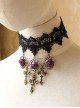 Retro Fashion Gothic Black Lace Purple Rose Flower Cross Female Choker
