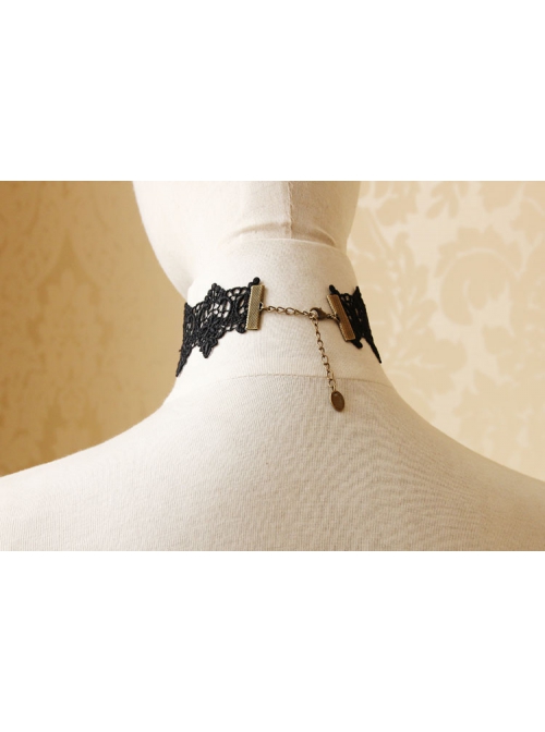 Retro Fashion Gothic Black Lace Purple Rose Flower Cross Female Choker