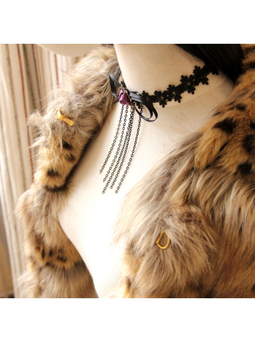 Gothic Retro Fashion Black Tassel Bow Rose Flower Lace Female Choker
