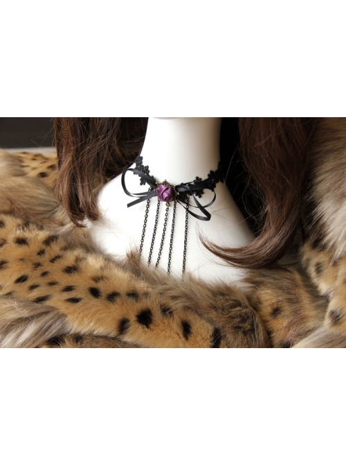Gothic Retro Fashion Black Tassel Bow Rose Flower Lace Female Choker